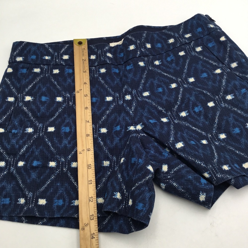 J.Crew Indigo Blue Ikat Diamond Print Shorts Side Zip Size 6 Geometric Woven - Picture 6 of 10